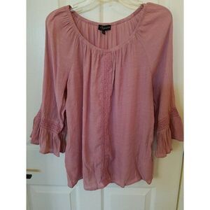 Fred David Top Blouse Peasant Cottagecore Pink Ruffle Lace Womens Small